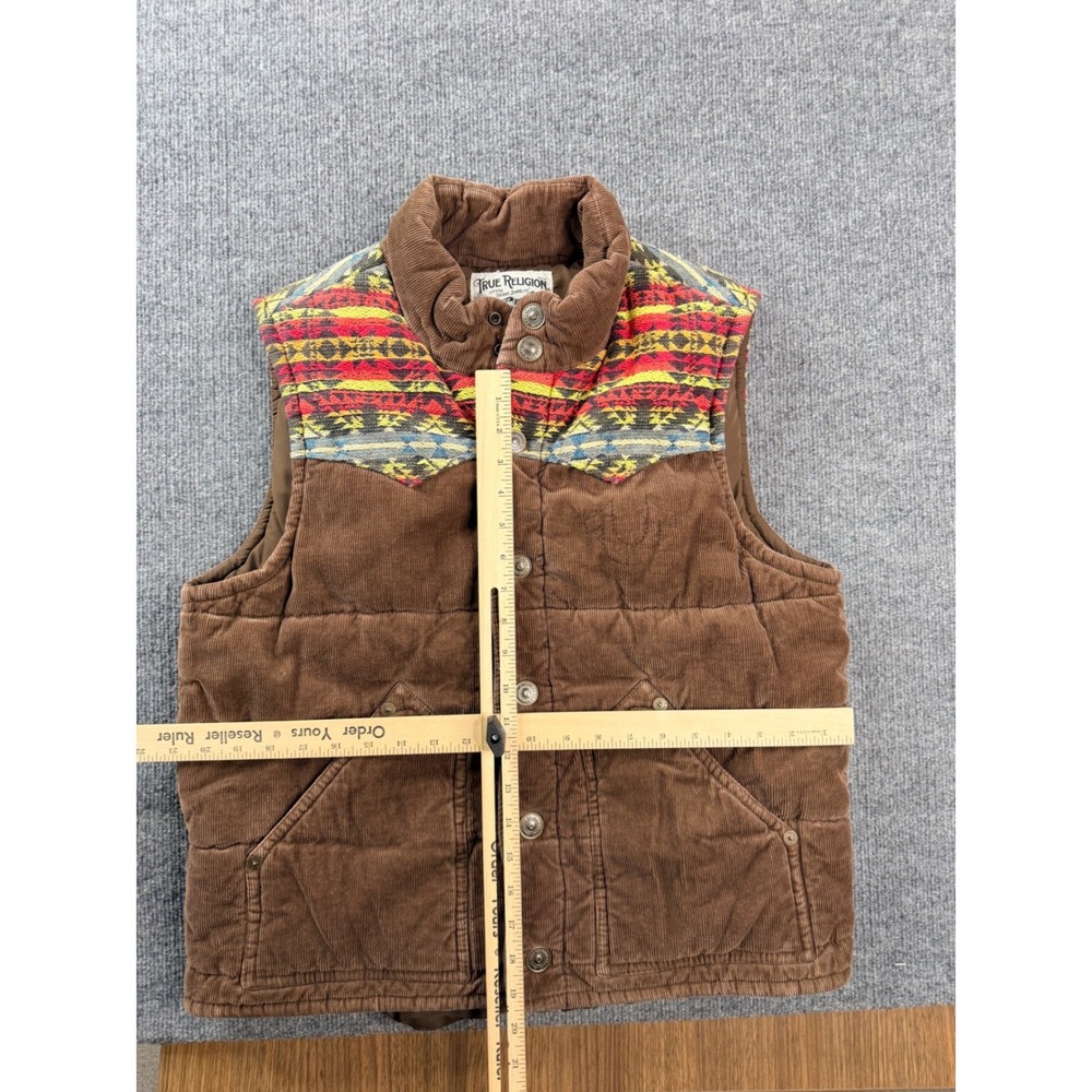 True Religion Mens Large Brown Corduroy Puffer Vest Southwestern Yoke Vintage L - Picture 5 of 7